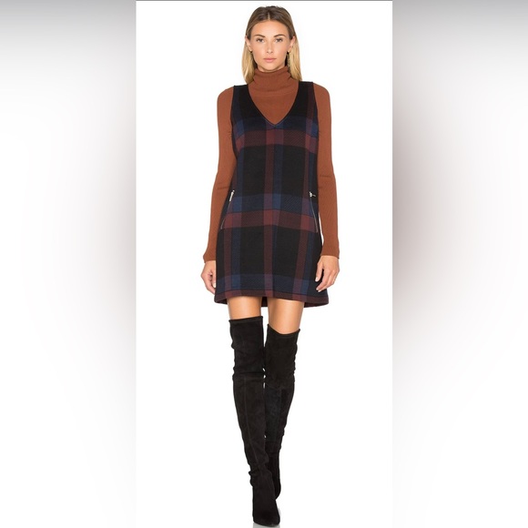 525 America Dresses & Skirts - Plaid V Neck Jumper Dress in Black Combo